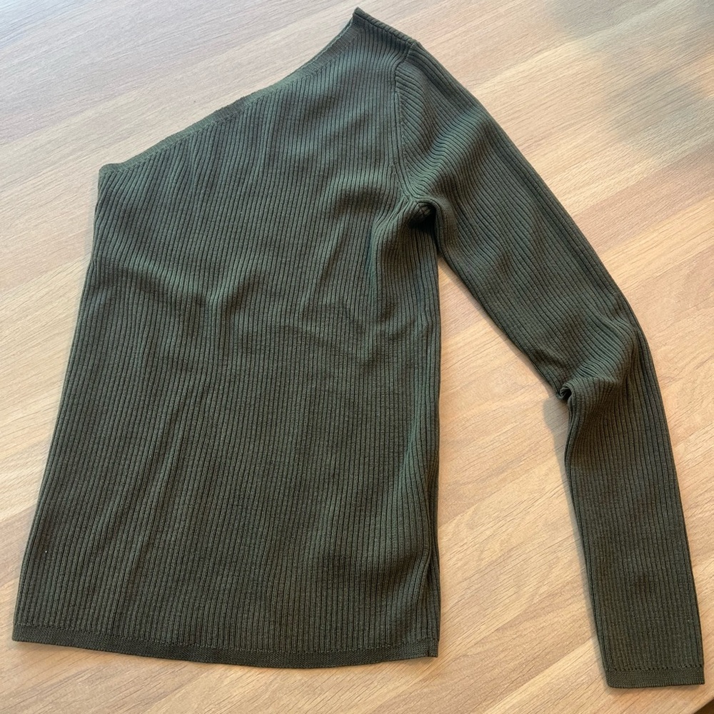 Polo Ralph Lauren one shoulder ribbed sweater olive M NWT women’s